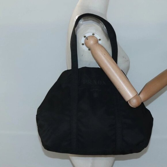 PRADA Tote Bag Nylon Black Silver Auth - Picture 1 of 16